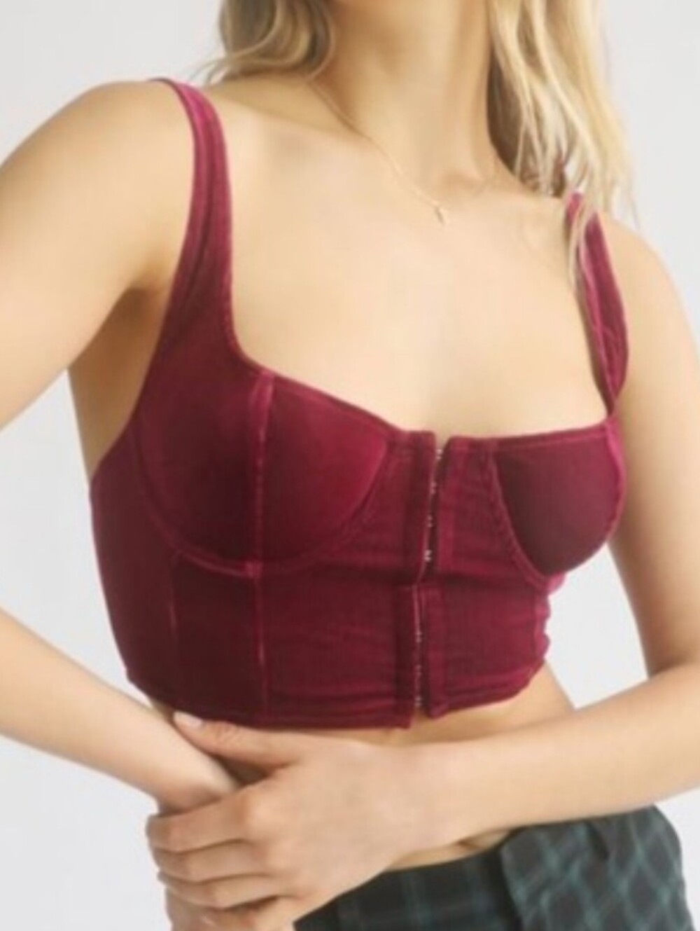 Urban Outfitter out from under Olive Velvet Corset Crop Top - Picture 3 of 8